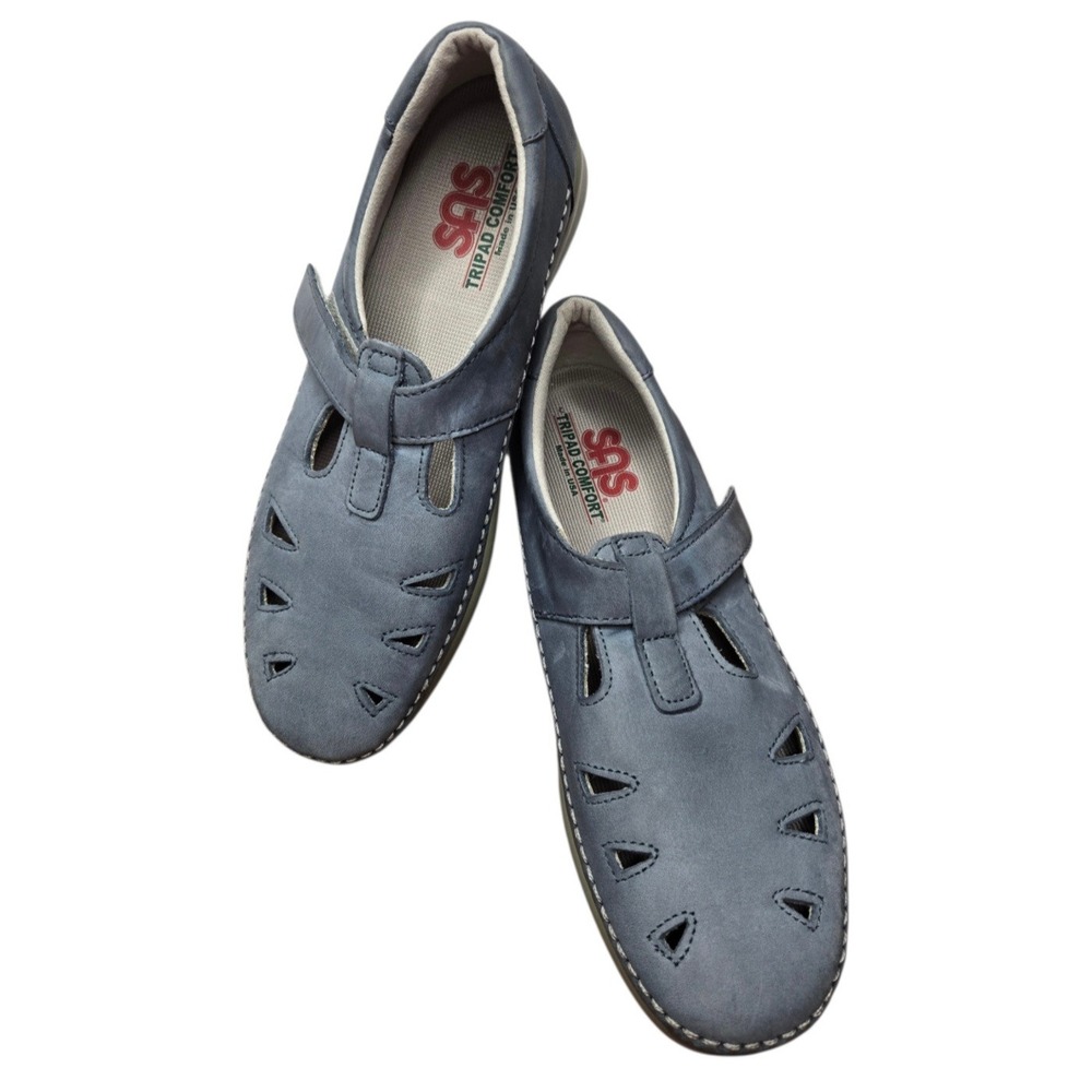 SAS Roamer Denim Leather T Strap Comfort Walking Shoes 8.5M Mary Jane Casual USA